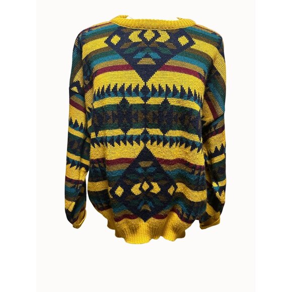 Vintage Tom Tailor Wool Blend Sweater M Made in Italy Geometric Aztec Knit 90s - Picture 2 of 9